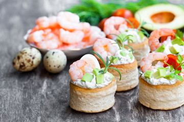 salted  puff pastry stuffed with cream cheese and prawns
