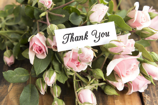 Thank You Card with Bouquet of Pink Roses