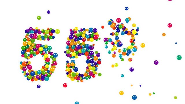 55 percent sign formed of vibrant spheres or balls closely packed in a festive design for use as a template for advertising and marketing