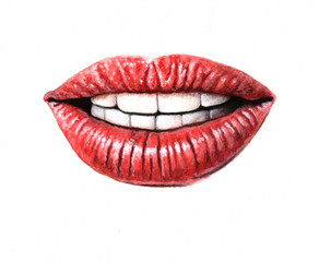 watercolor lips, smile, teeth, red