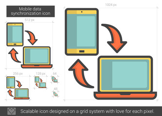 Mobile data synchronization line icon.