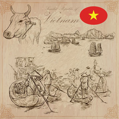 Vietnam. Pictures of Life. Vector pack. Hand drawings. - 123584894