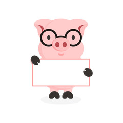 cute flat pig character with banner