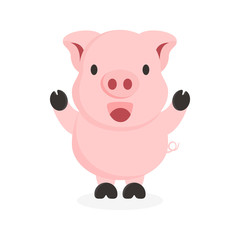 cute flat pig character with happy face