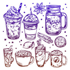 Hot Winter Drinks Icon Set