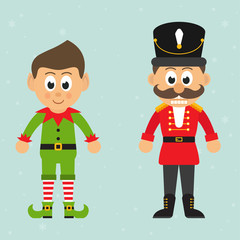 cartoon christmas elf and cartoon nutcracker
