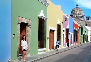 women on street in Campeche City Mexico