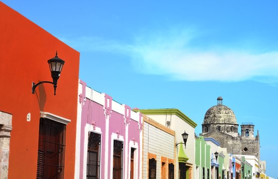 View of street in Campeche City Mexico.