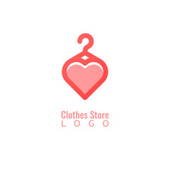 Concept of hanger with heart logotype. Clothes shop, store or fashion brand logo vector design.