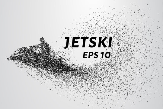 Jetski of particles. The waves rushing jetski. Vector illustration