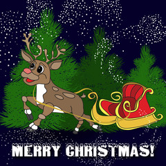 Merry Christmas greeting. decorated with symbols of the holiday doodles. and Stylish 3D text