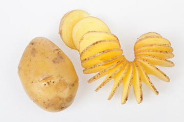 Sliced potato on a white background