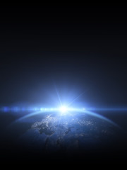 Sonnenaufgang über der Erde im Weltall