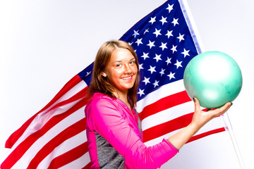 girl with ball and American Flag