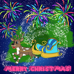 Obraz premium Merry Christmas greeting. decorated with symbols of the holiday doodles. and Stylish 3D text
