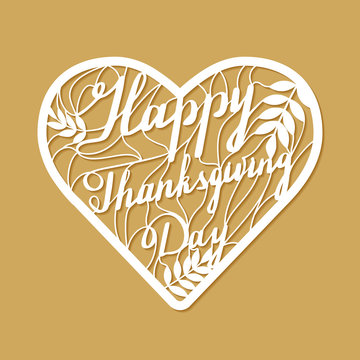 Thanksgiving laser cut template. Paper cutting ornamental panel. Die cut card. Lace laser cut metal panel, wood carving, laser cut plastic. Stencil lacy carved openwork pattern. Vector illustration.