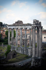 Stone columns in the Imperial forums of Emperor Augustus. Rome, Italy