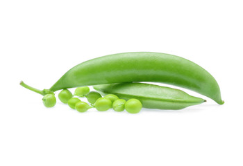 Fresh green pea pod on white background