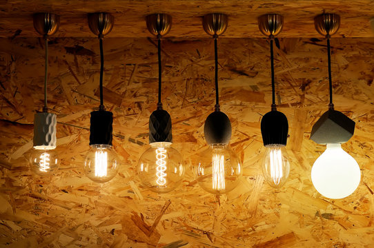 Burning electric bulbs of different forms