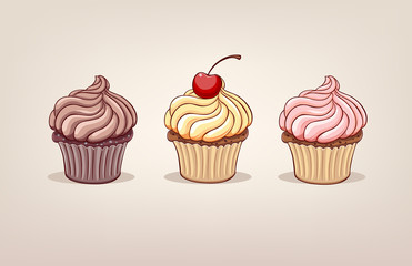 Cupcake with cream. Food sweetness icon. 