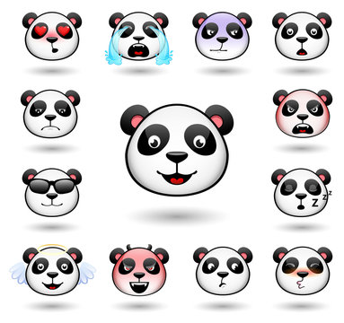 A set of emoticons. Panda. Isolated vector illustration on white background. Colored icons