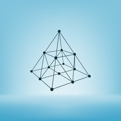 Wire frame shape. Pyramid with connected lines and dots