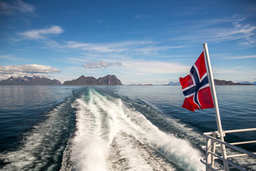 Norway flag in motion on a boat.
