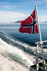Norway flag in motion on a boat.
