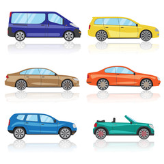 Cars icons set. 6 different colorful 3d sports car icon. Car vector 