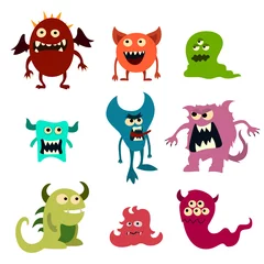Fotobehang Doodle monsters set. Colorful toy cute alien monster. Vector © whilerests