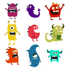 Fotobehang Doodle monsters instellen. Kleurrijk stuk speelgoed schattig buitenaards monster. Vector © whilerests