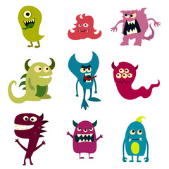 Doodle monsters set. Colorful toy cute alien monster. Vector