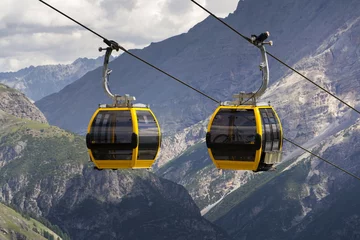 Printed kitchen splashbacks Gondolas Cable car gondola in Alps mountains near Livigno lake Italy