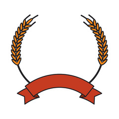Wheat ear with ribbon icon. Food grain agriculture ornament and decoration theme. Isolated design. Vector illustration