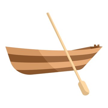 Wooden boat with paddle icon. Cartoon illustration of wooden boat vector icon for web