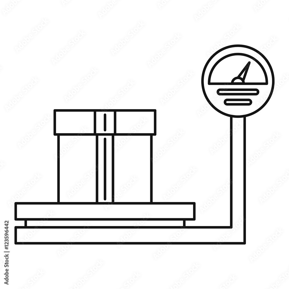 Poster scales for weighing with box icon. outline illustration of scales with box vector icon for web