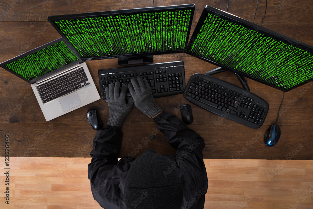 Leinwandbilder robber hacking computers and laptop