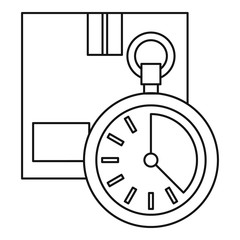 Closed box and stopwatch icon. Outline illustration of closed box and stopwatch vector icon for web