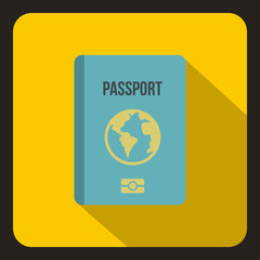 Blue passport icon. Flat illustration of blue passport vector icon for web