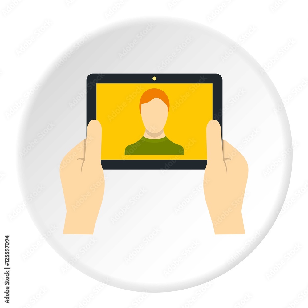 Poster man taking selfie icon. flat illustration of tablet vector icon for web design