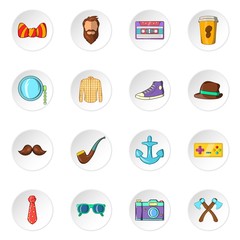 Hipster icons set. Cartoon illustration of 16 hipster vector icons for web