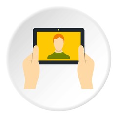 Man taking selfie icon. Flat illustration of tablet vector icon for web design