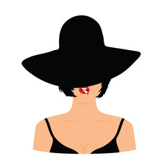 woman head with hat and cigarette silhouette illustration