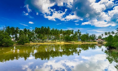 Obraz na płótnie Canvas beautiful nature and reflection on water at sunny day