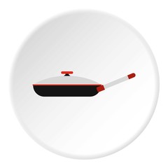 Frying pan with lid icon. Flat illustration of frying pan with lid vector icon for web