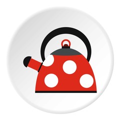 Red heating kettle with white polka dots icon. Flat illustration of red heating kettle with white polka dots vector icon for web