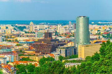 aerial view of the slovakian national bank and slovak radio in Bratislava