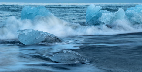 Icebergs in Jokulsarlon ice beach, south of Iceland