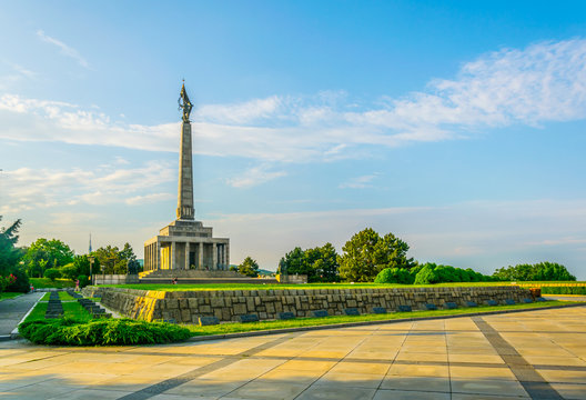 a monument to the soviet army situated at the slavin military cemetery in Bratislava, Slovakia