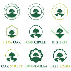 Elegant Green Ecology Oak Tree Logo Identity Bundle Set